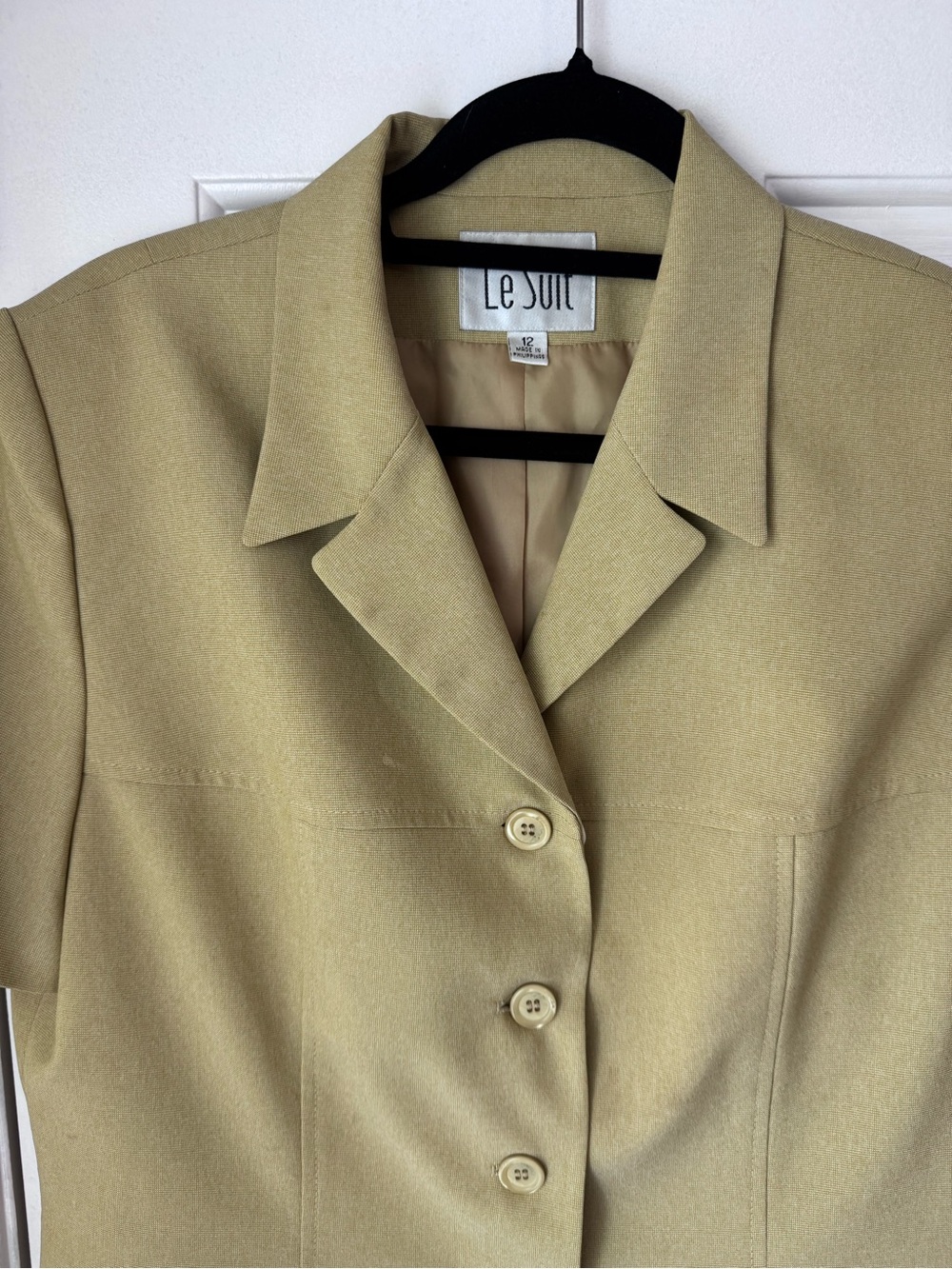 Le Suit Women's Two-Piece Short Sleeve Skirt Set in Olive - Picture 2 of 6